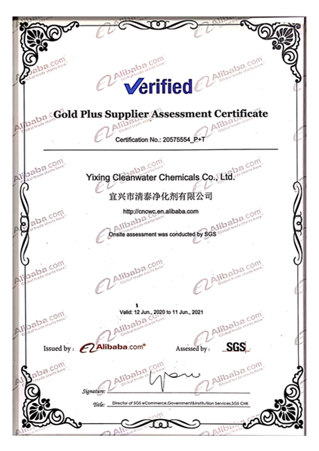 GOLD Plus Supplier Assessment Certificate-清泰净化剂